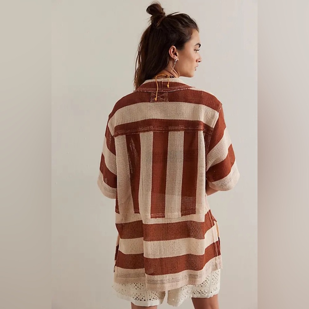 NWOT We The Free Del Mar Cabana Shirt in Brown Combo - Picture 3 of 11
